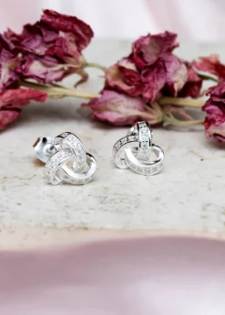 Golden Moments Sterling Silver CZ Knot Earrings