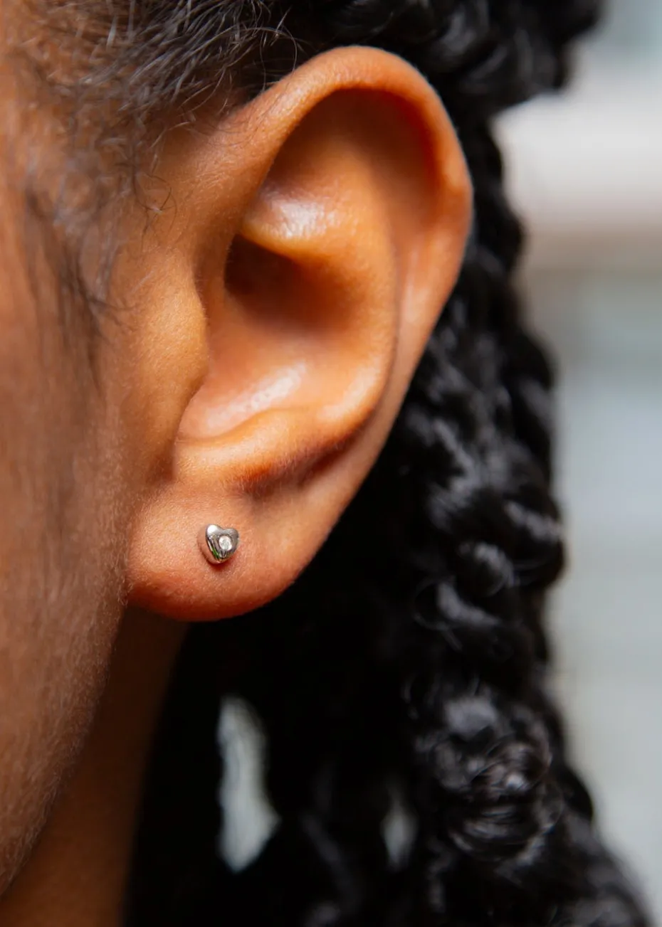 Golden Moments Sterling Silver Diamond Heart Stud Earrings