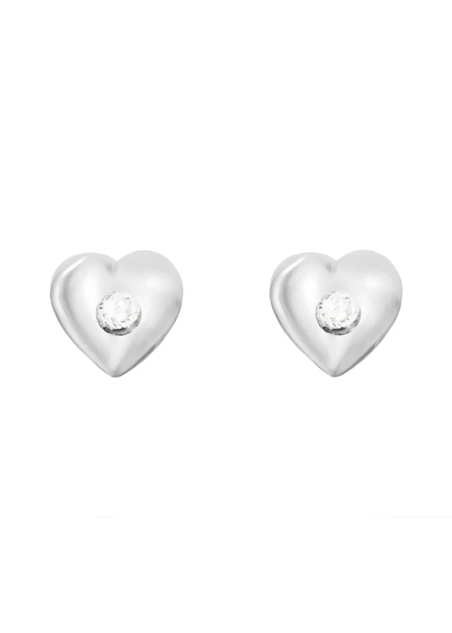 Golden Moments Sterling Silver Diamond Heart Stud Earrings