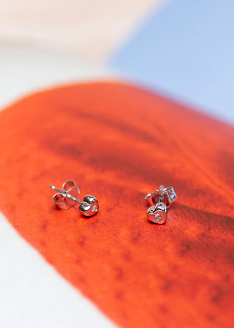 Golden Moments Sterling Silver Diamond Heart Stud Earrings