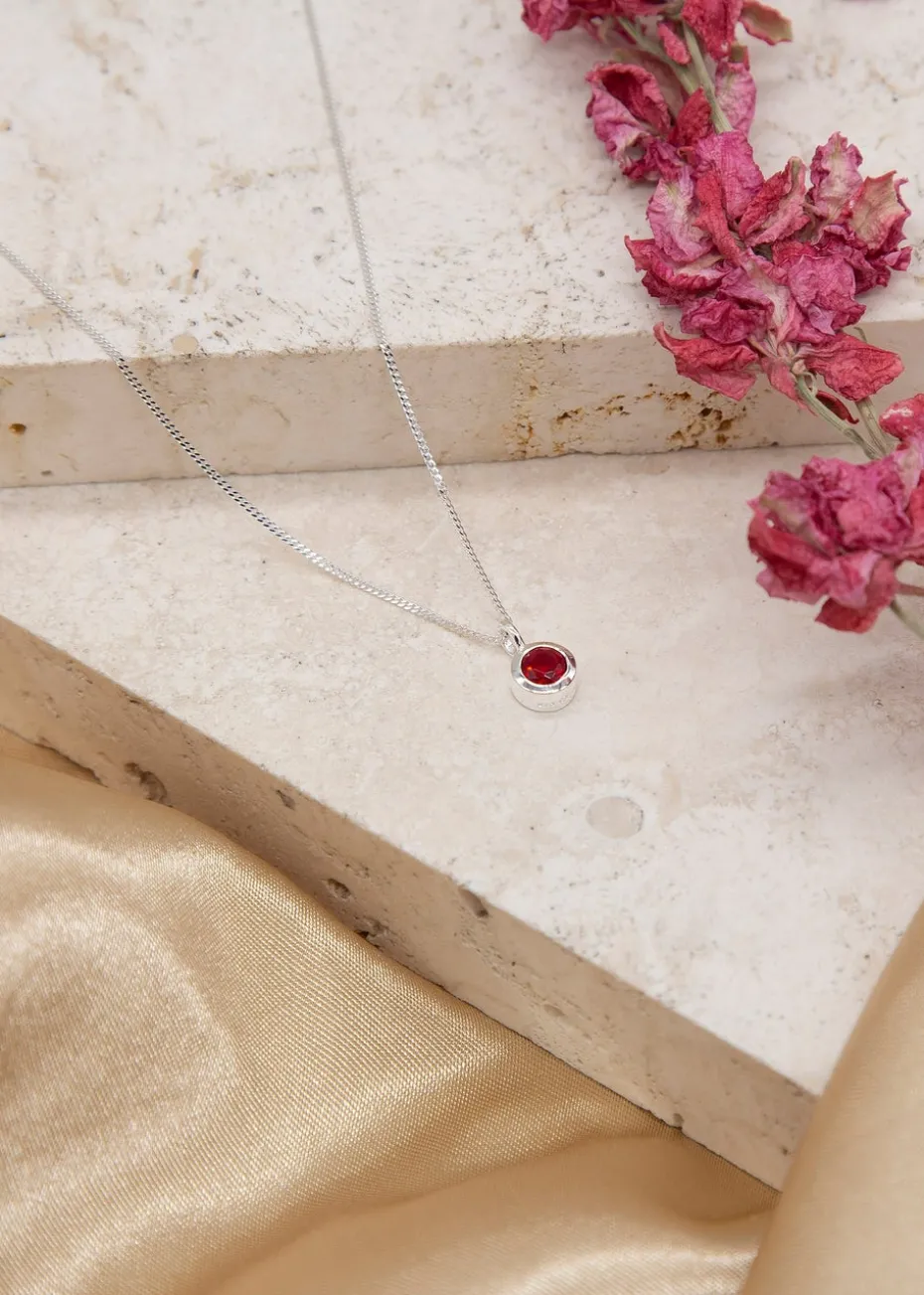 Golden Moments Sterling Silver CZ July Birthstone Necklace