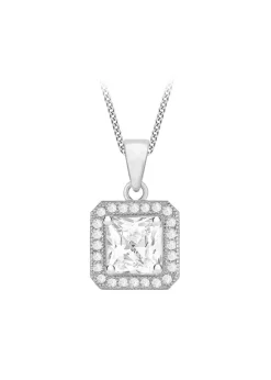 Golden Moments Sterling Silver CZ Square Necklace