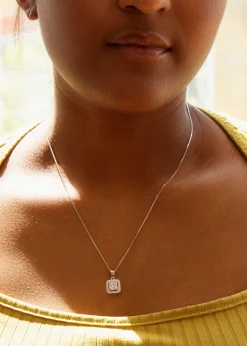 Golden Moments Sterling Silver CZ Square Necklace
