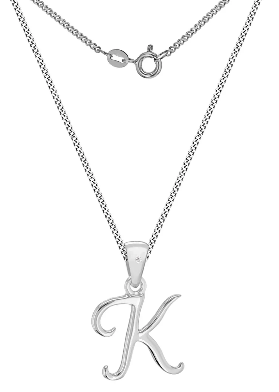 Golden Moments Sterling Silver Diamond 'K' Initial Necklace