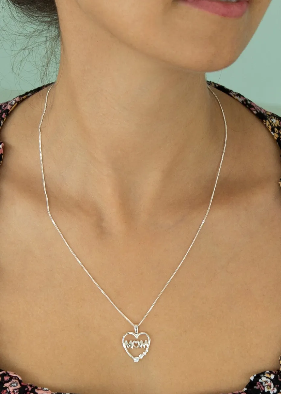 Golden Moments Sterling Silver CZ 'Mum' Heart Necklace