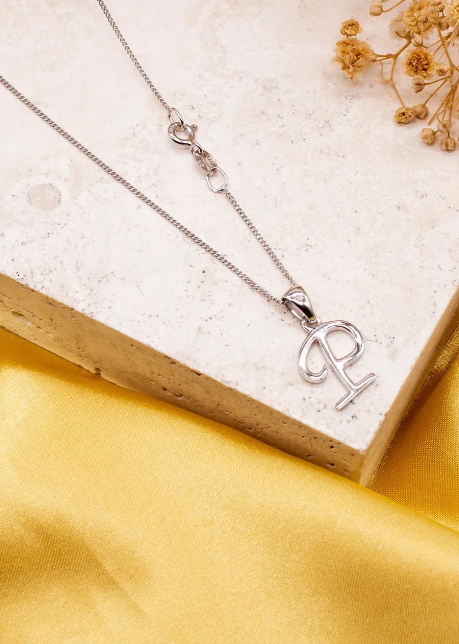 Golden Moments Sterling Silver Diamond 'P' Initial Necklace
