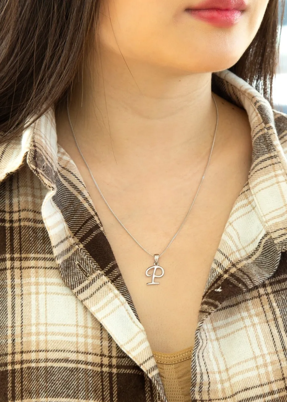 Golden Moments Sterling Silver Diamond 'P' Initial Necklace
