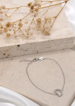 Golden Moments Sterling Silver CZ 'D' Initial Bracelet