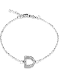 Golden Moments Sterling Silver CZ 'D' Initial Bracelet