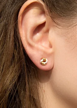Golden Moments Yellow Gold Plated White Enamel Small Knot Studs