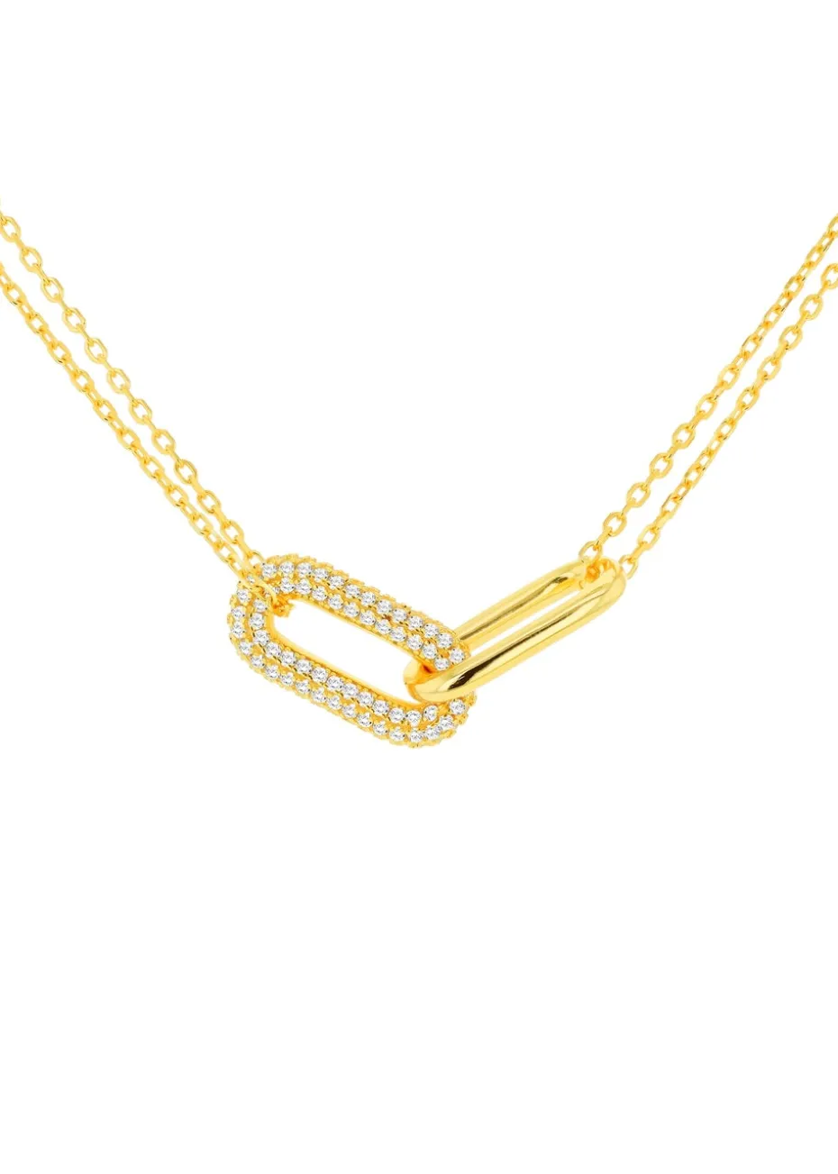 Golden Moments Yellow Gold Plated Paper Link with CZ Necklace