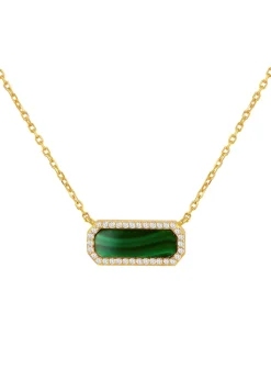Golden Moments Yellow Gold Plated Octagonal Malachite and CZ Necklace
