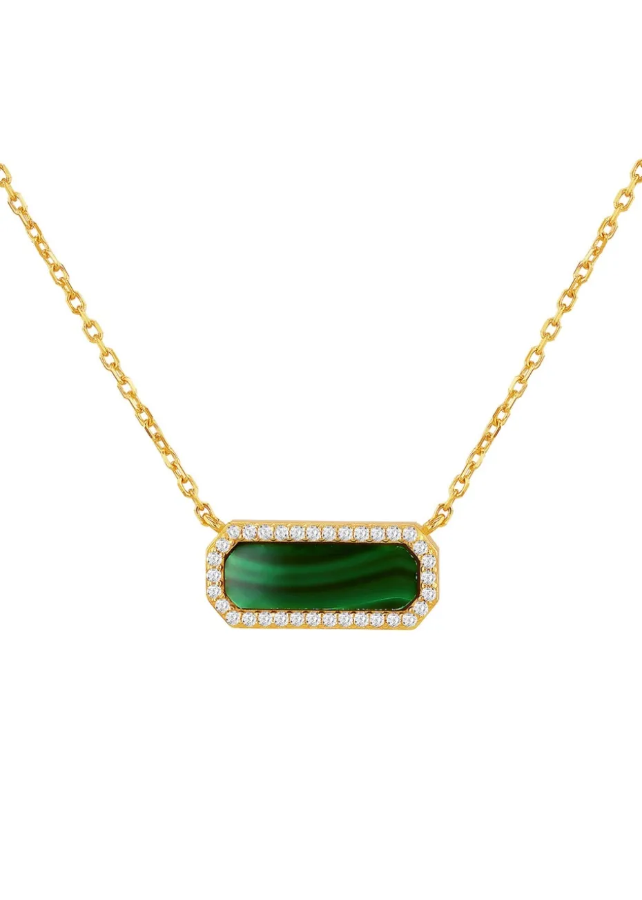 Golden Moments Yellow Gold Plated Octagonal Malachite and CZ Necklace