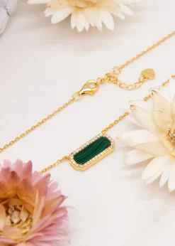 Golden Moments Yellow Gold Plated Octagonal Malachite and CZ Necklace