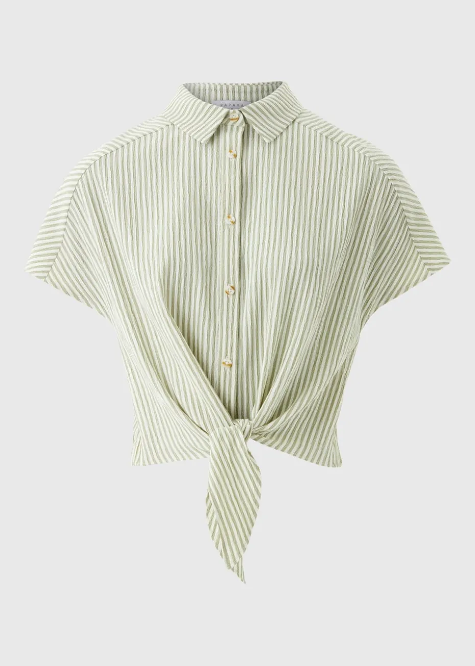 Green Co Ord Stripe Tie Front Shirt