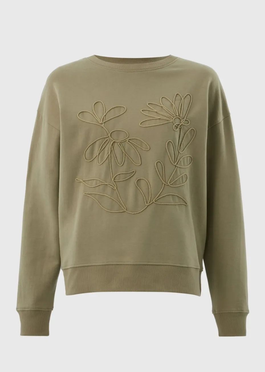 Green Floral Stitch Sweatshirt