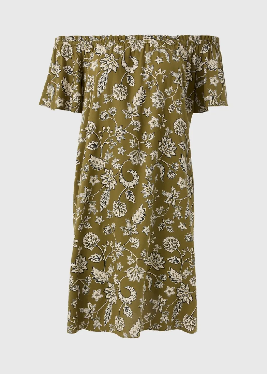Green Paisley Print Bardot Mini Dress