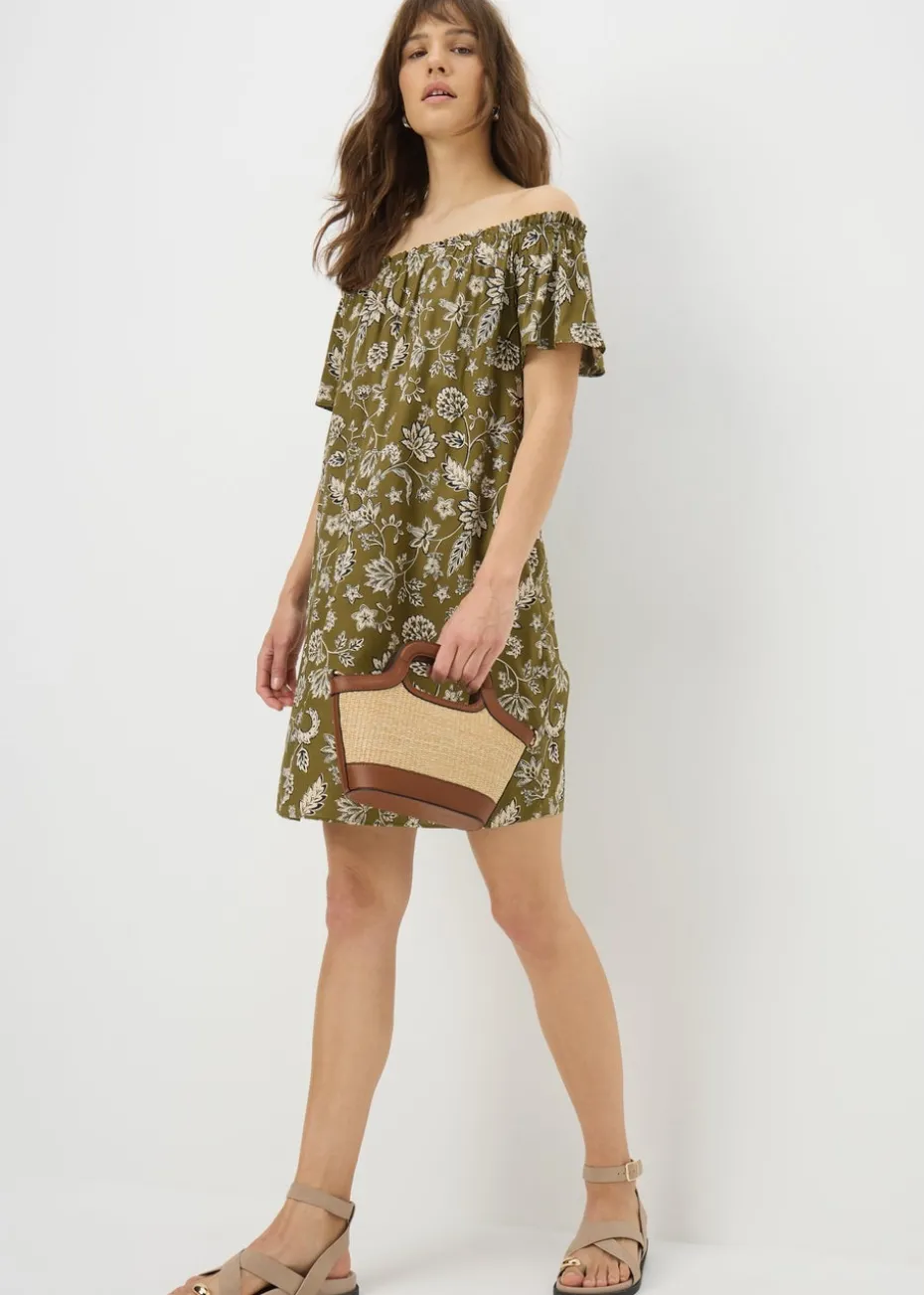 Green Paisley Print Bardot Mini Dress