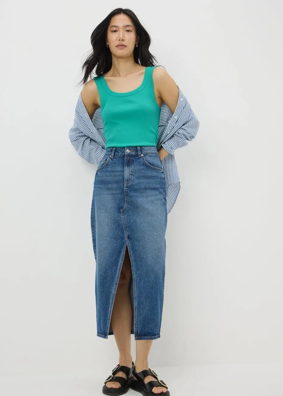 Green Ribbed Scoop Neck Vest Top