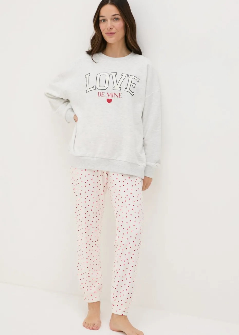 Grey Be Mine Sweatshirt Top & Bottoms Pyjama Set