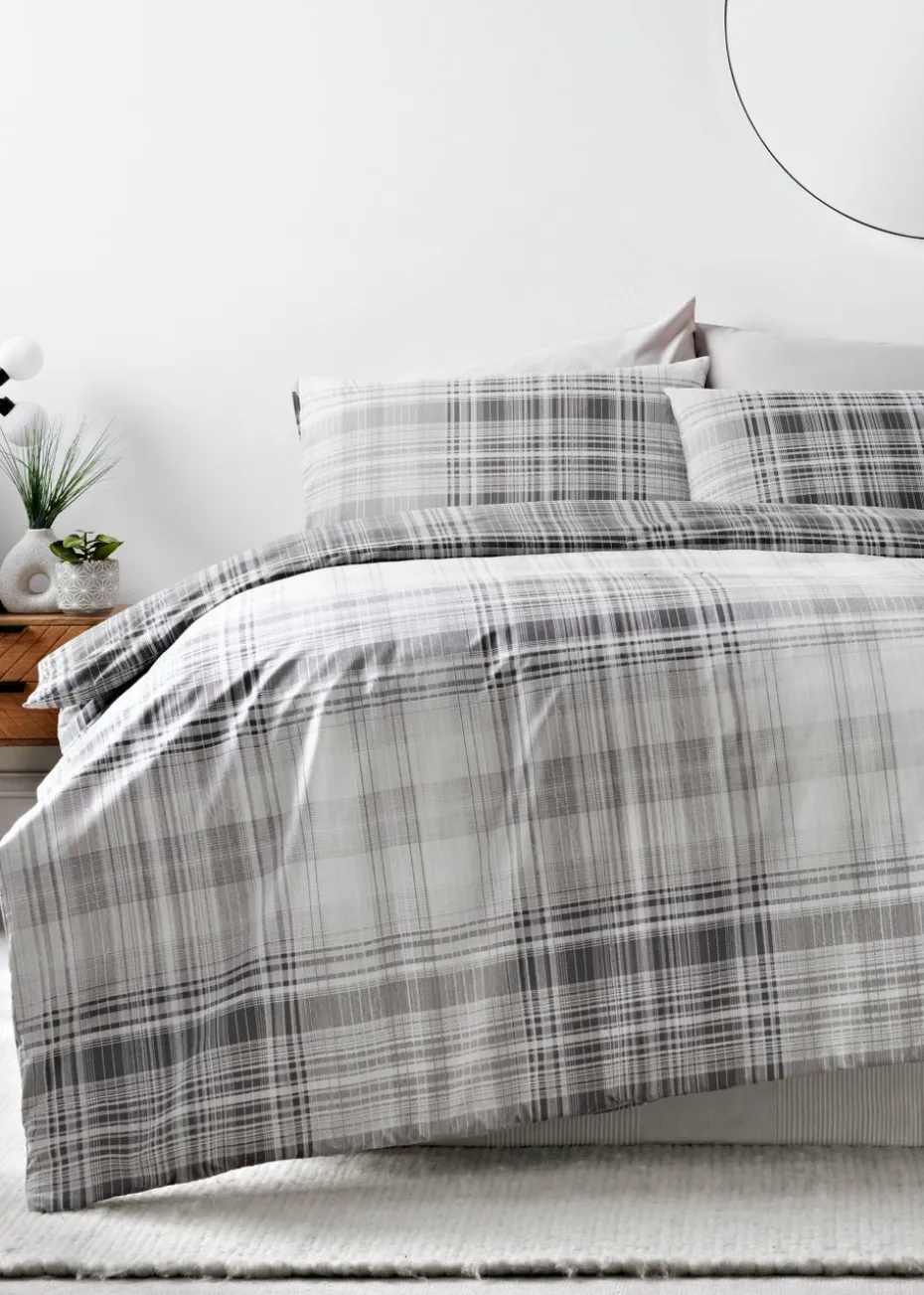 Grey Fine Check Duvet Set