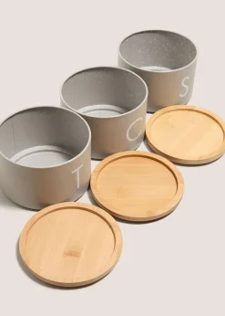 Grey Metal Tea Coffee & Sugar Stackable Canisters
