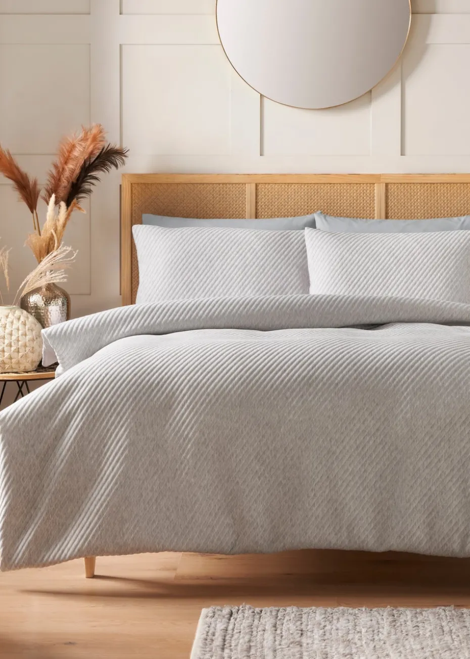 Grey Ribbed Duvet Set