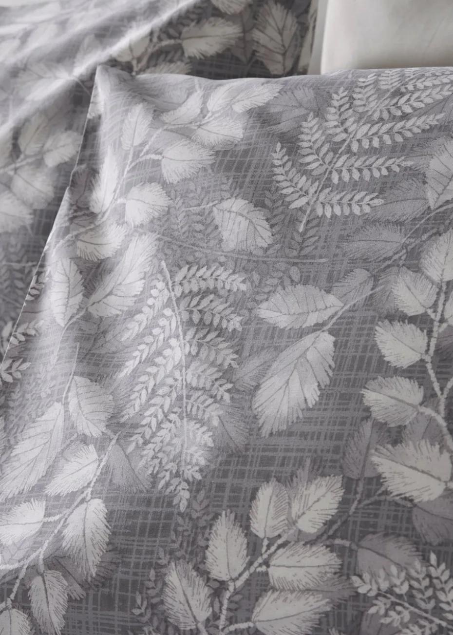 Grey Sketchy Leaf Print Duvet Set