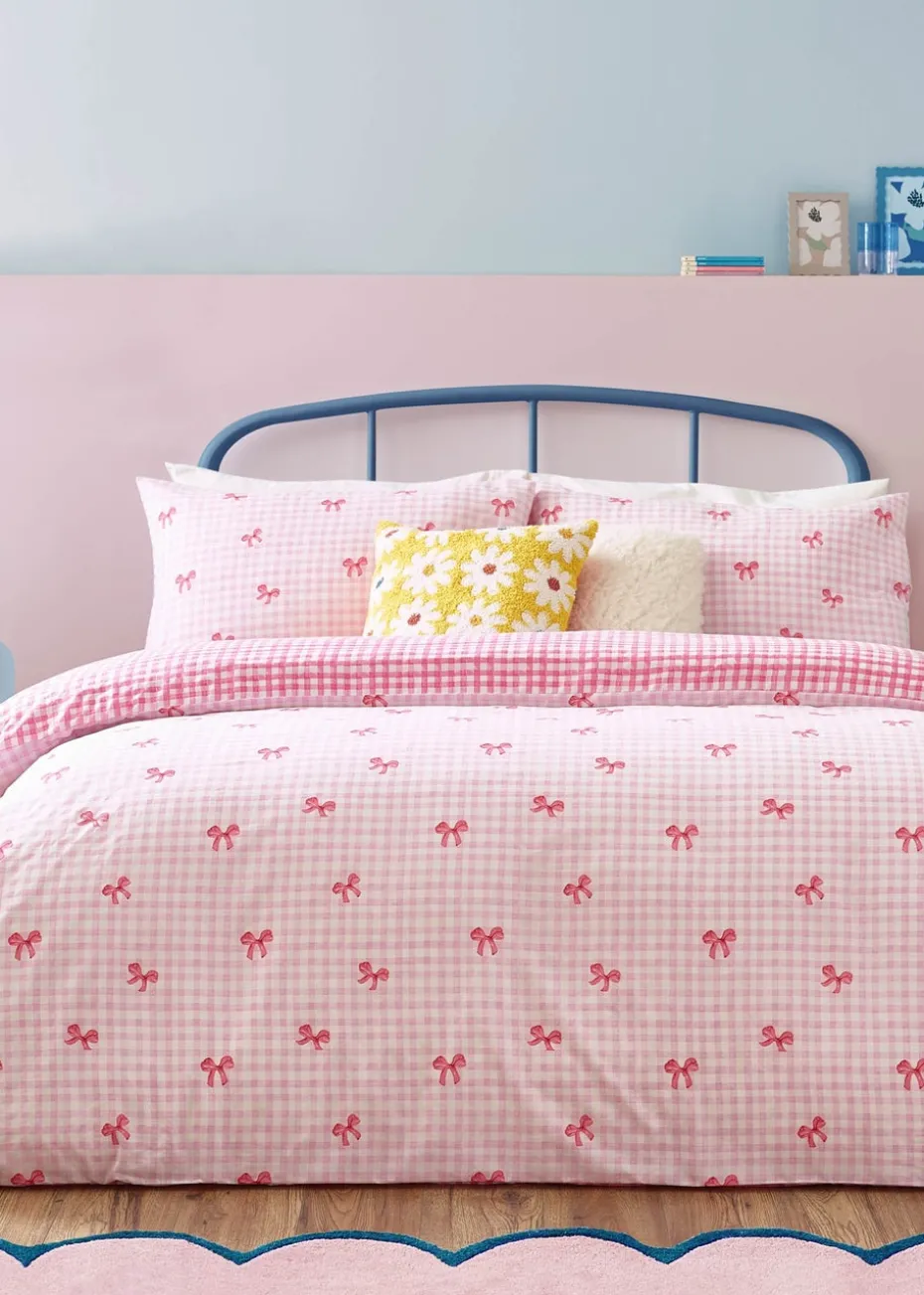 Heya Home Gingham Bows Printed Duvet Cover Set