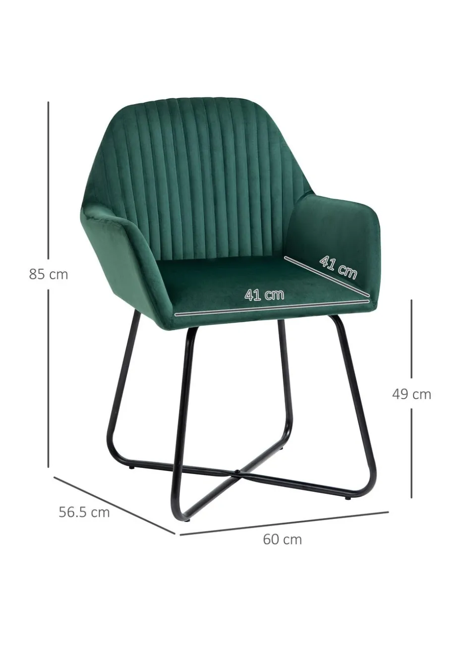 HOMCOM Green Velvet-Feel Upholstered Accent Chair (60cm x 56.5cm x 85cm)
