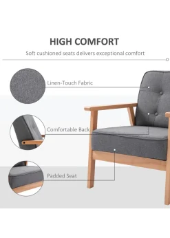 HOMCOM Grey Accent Chair Linen Armchair with Armrests (65cm x 69cm x 78cm)