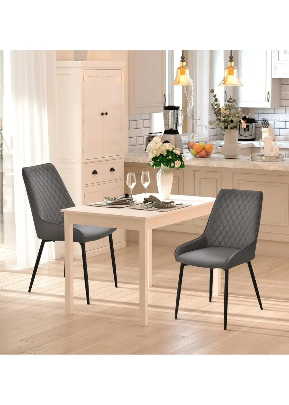 HOMCOM Grey Quilted PU Leather Dining Chairs Set of 2 (49cm x 60cm x 89cm)
