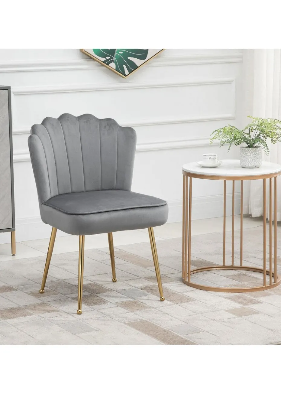 HOMCOM Grey Velvet-Feel Accent Chair (57cm x 58cm x 88cm)