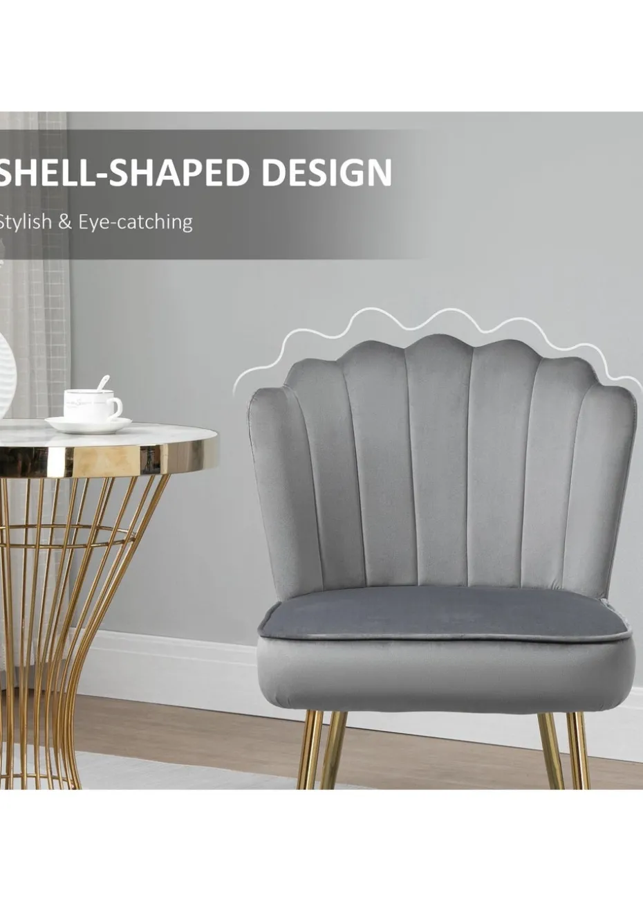 HOMCOM Grey Velvet-Feel Accent Chair (57cm x 58cm x 88cm)