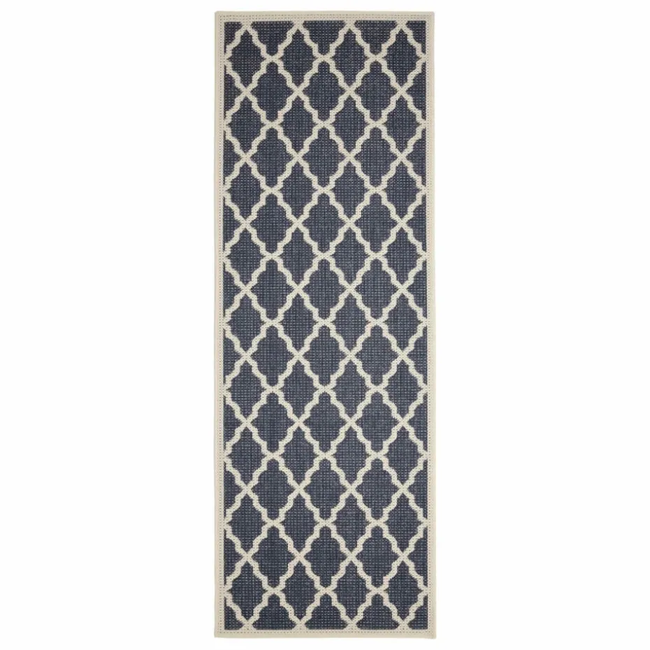 Homemaker Navy Trellis Gel Flatweave Runner Rug