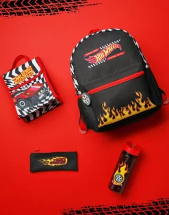Hot Wheels Checkerboard Flame Kids Black 4 Piece Backpack Set