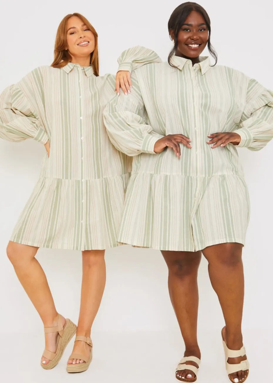 In The Green Stripe Shirt Dress