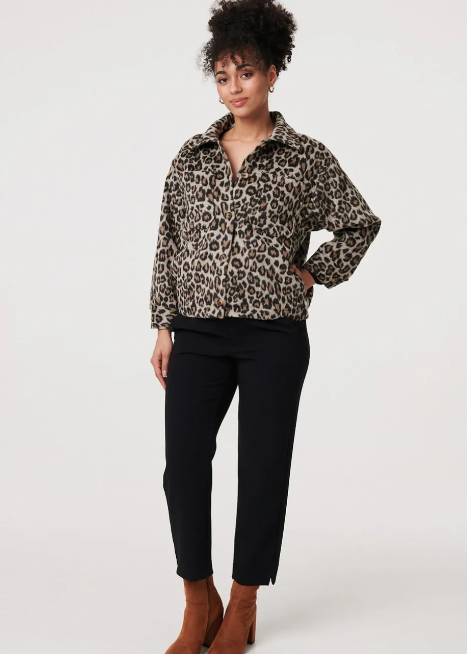 Izabel London Beige Animal Print Flannel Shirt Jacket