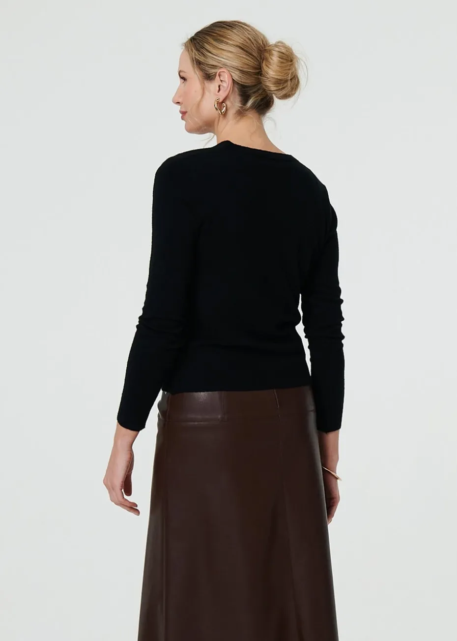 Izabel London Black Cropped Button Up Slim Knit Cardigan