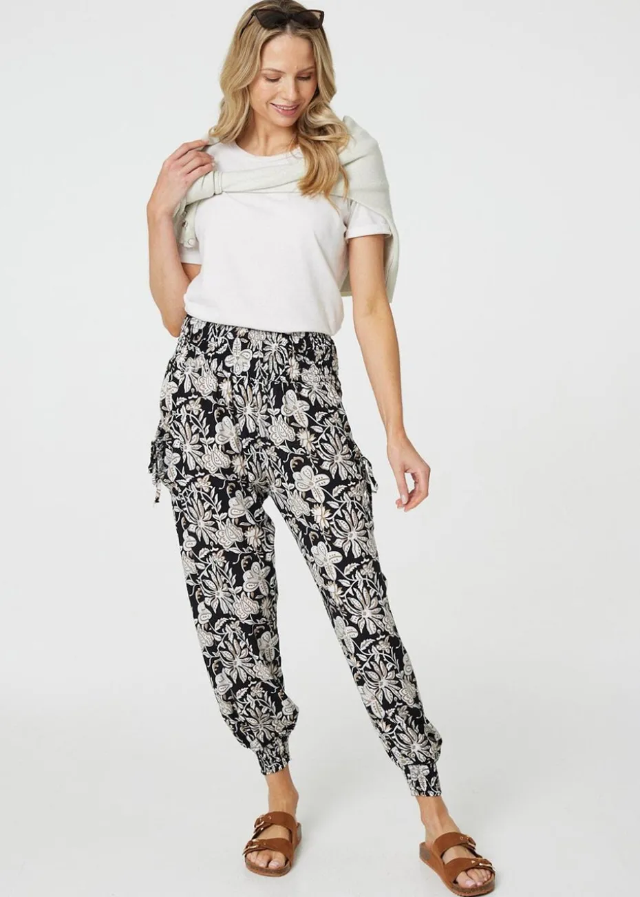 Izabel London Black Floral Print Relaxed Harem Pants