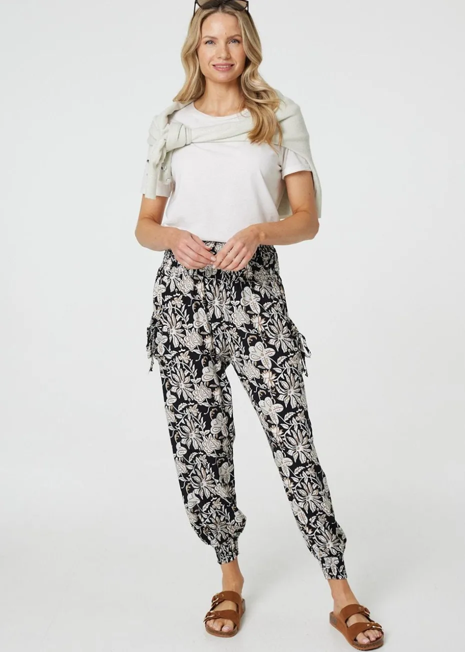 Izabel London Black Floral Print Relaxed Harem Pants
