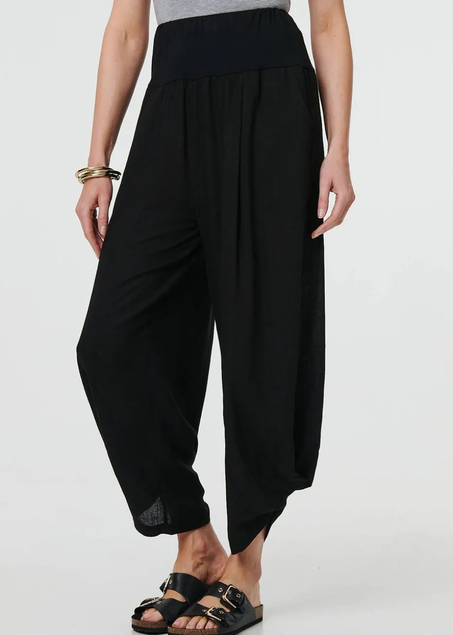 Izabel London Black High Waist Relaxed Ruched Leg Trousers