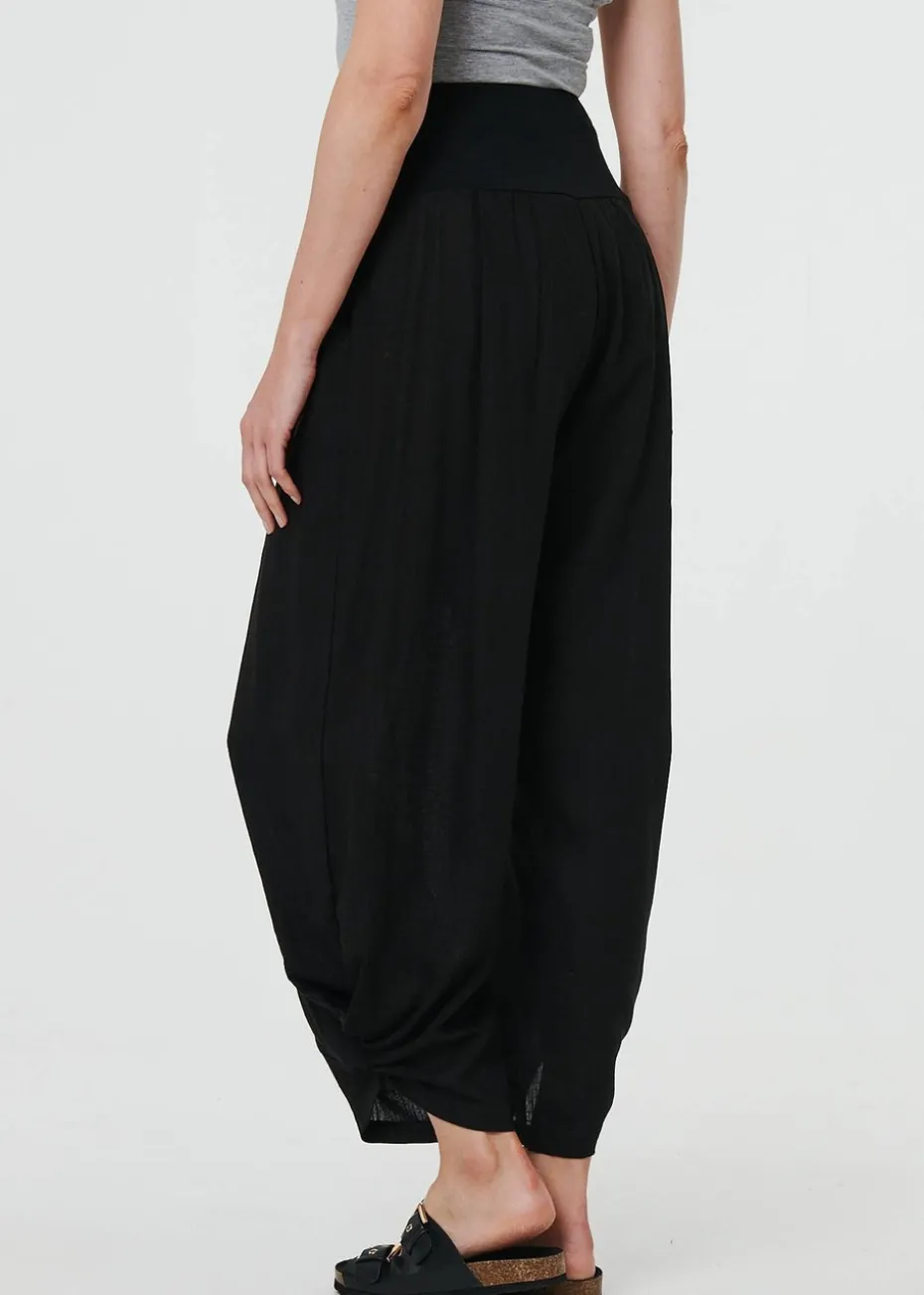 Izabel London Black High Waist Relaxed Ruched Leg Trousers