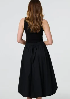 Izabel London Black High Waist Elasticated Midi Bubble Skirt