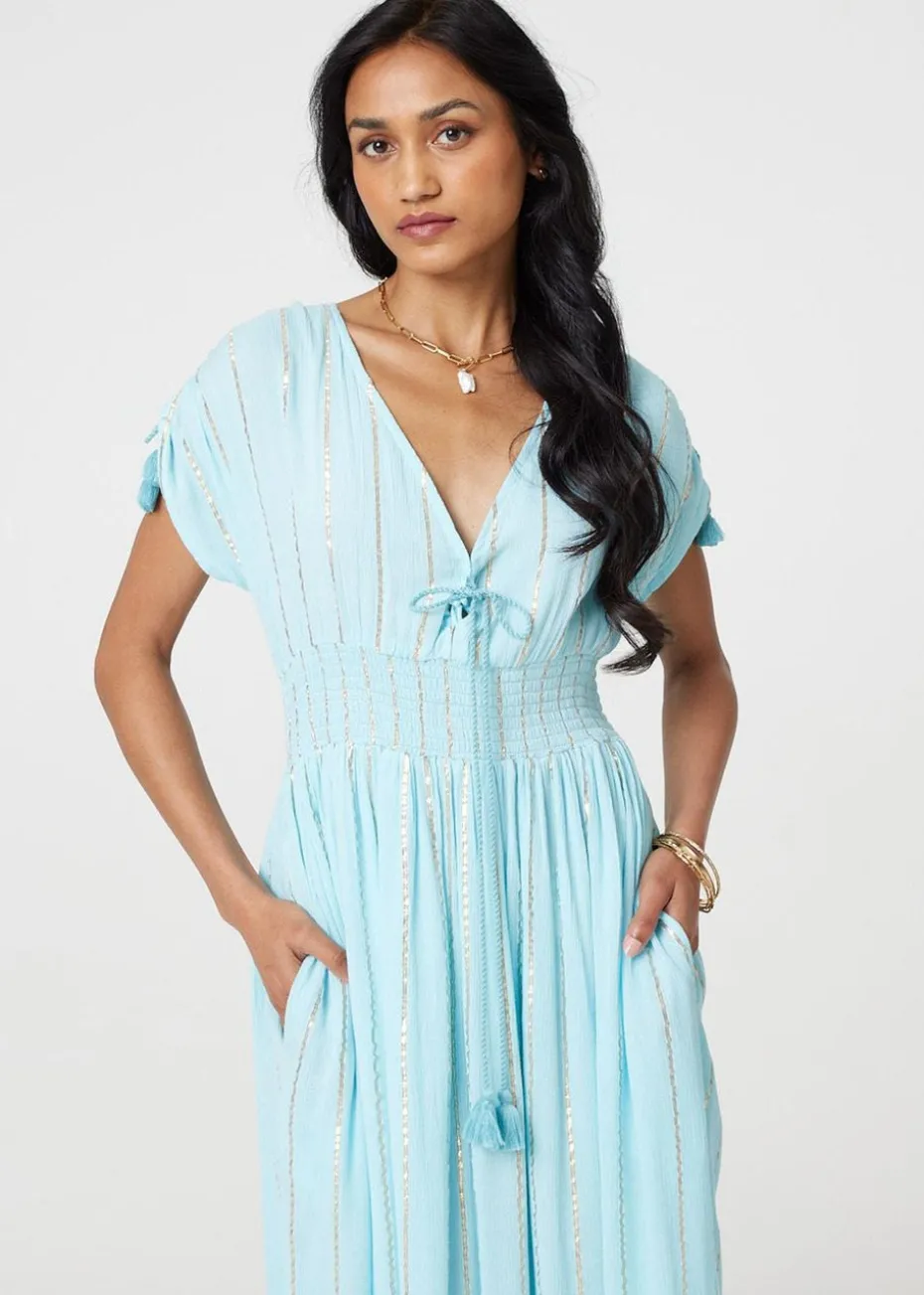Izabel London Blue Striped Cap Sleeve Empire Maxi Dress