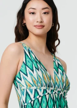 Izabel London Green Abstract Print Sleeveless V-Neck Maxi Dress