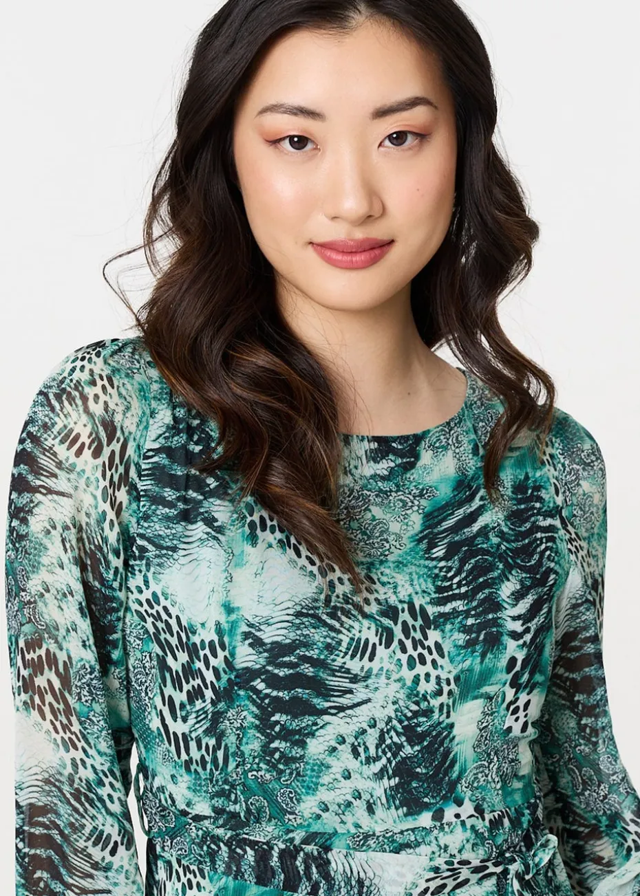 Izabel London Green Animal Print Semi Sheer Maxi Dress