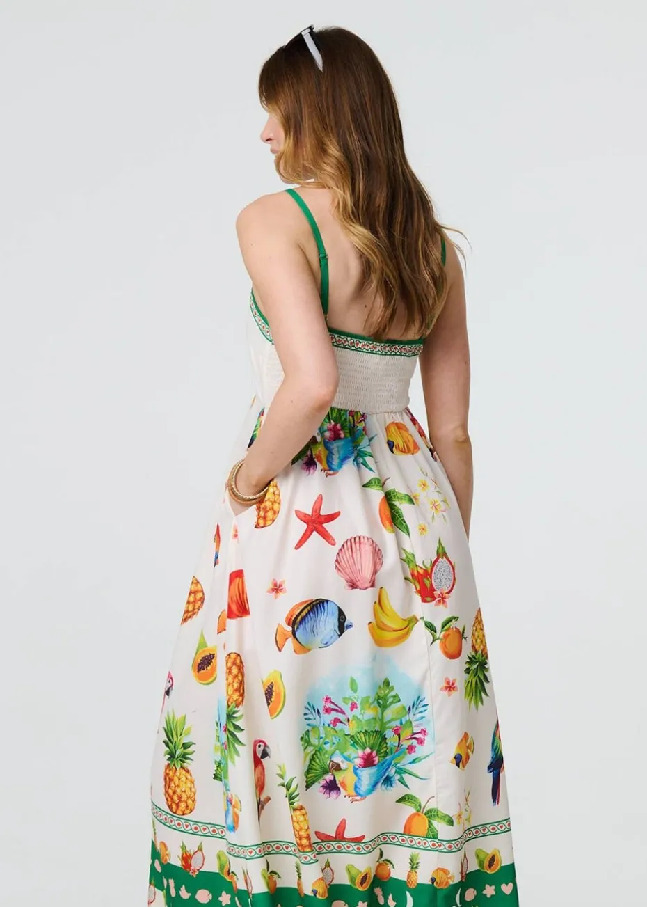 Izabel London Green Border Print Cami Strap Midi Dress