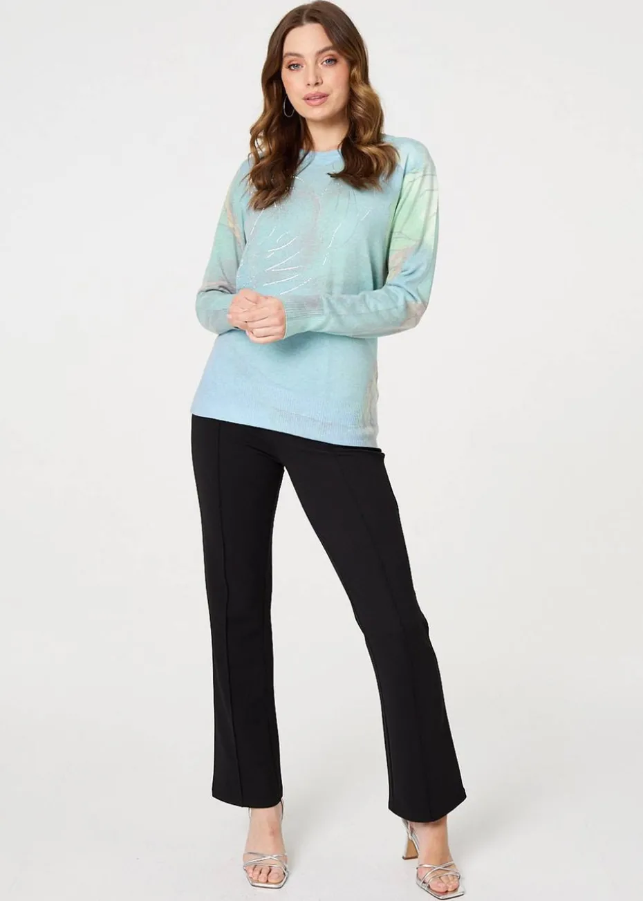 Izabel London Green Marble Print Metallic Relaxed Jumper