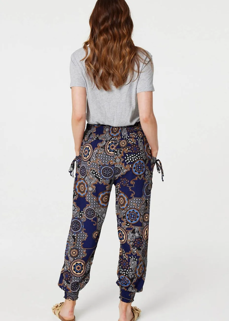Izabel London Navy Mosaic Print Pocket Detail Pants